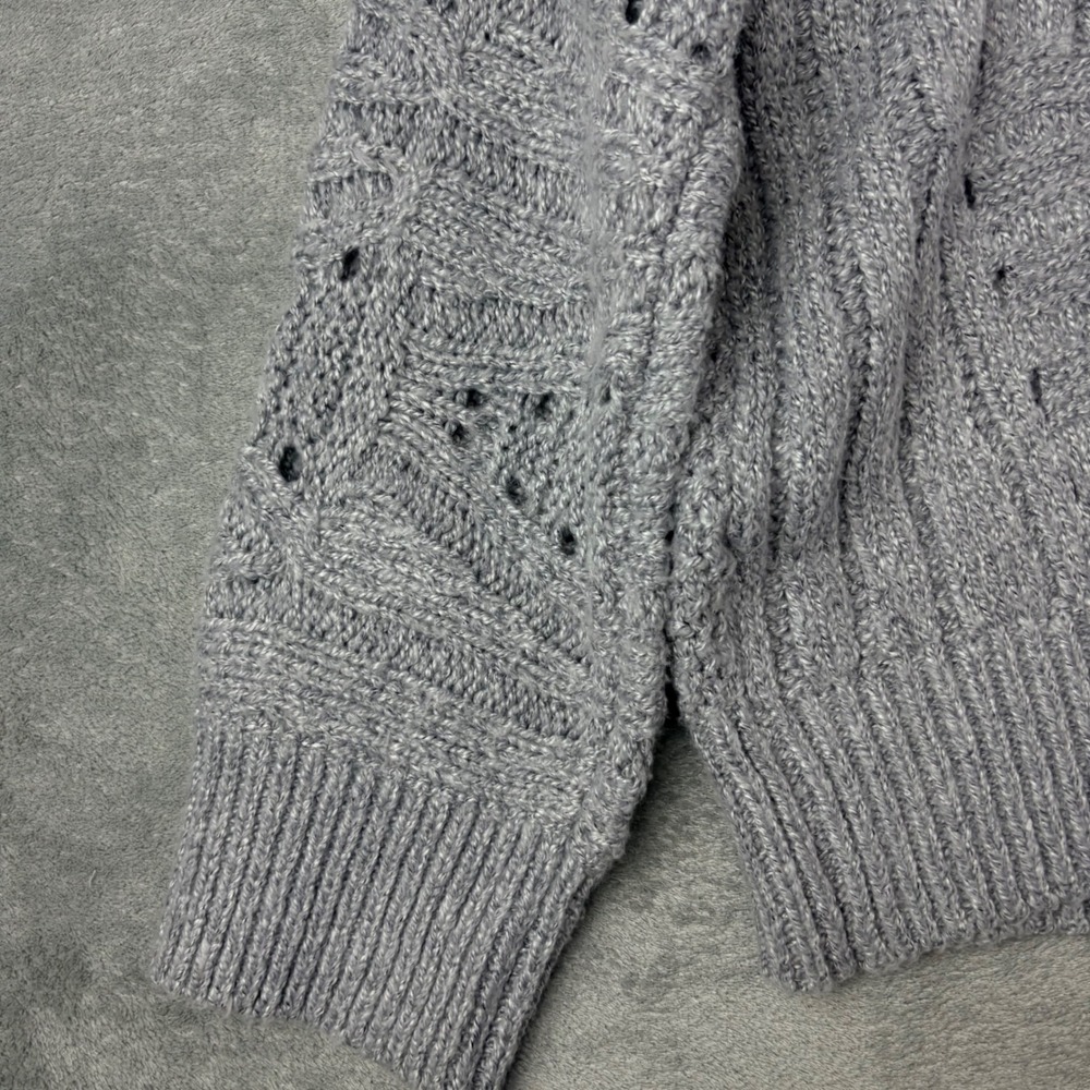 Amadi Athropologie L Grey Chunky Sweater Mixed Cable Pointelle Knit Cottage Core - Picture 11 of 12